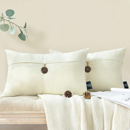 Phantoscope Pack of 2 Farmhouse Throw Pillow Covers Premium Coconut Button by Phantoscope