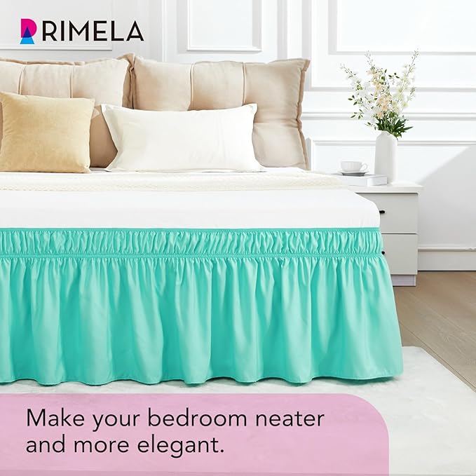 RIMELA Spa Blue Bed Skirt King Size 18 Inch Drop, Elastic Bed Skirting - Image 6