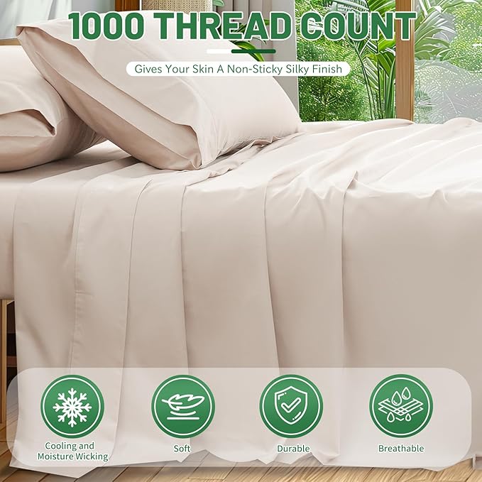 100% Egyptian Cotton Sheets Cal King Sheet Set 1000 Thread Count Sateen Weave - Image 2