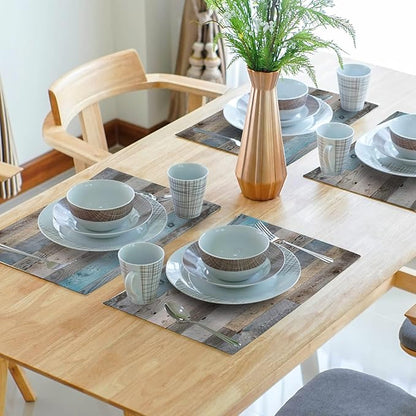 Giwawa Rustic Wood Grain Placemats Set of 4, Vintage Barn Wooden Linen Table Mat - Image 7