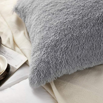 Uhamho Set of 2 Standard Faux Fur Throw Pillow Covers Soft Velvet Decorative - Image 3
