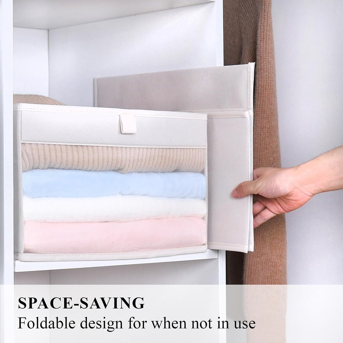 wuike closet storage bins with clear window, beige, close-up detail