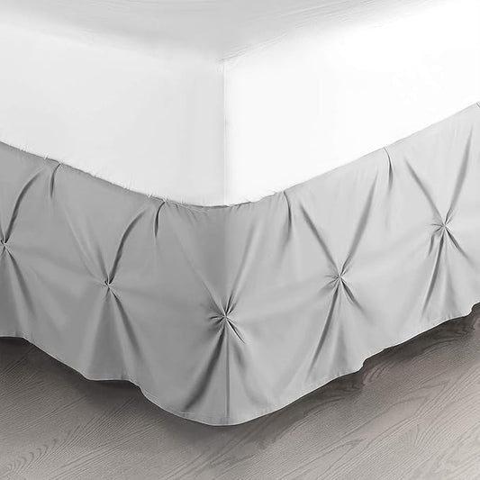 Nestl Light Grey Bed Skirt Full Size, Pinch Pleat Full Bed Skirt, Hotel Quality by Nestl