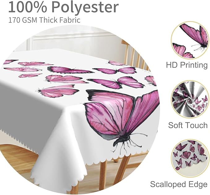 70x90inches Butterfly Rectangle Table Cloth Pink Purple Nature Butterflies - Image 3