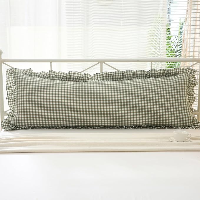 Sage Green White Plaid Gingham Body Pillow Cover - Image 8
