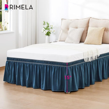 RIMELA Dusty Navy Bed Skirt Queen Size 15 Inch Drop, Wrap Around Elastic - Image 3