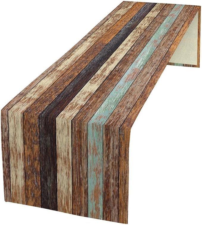 Barn Door Table Runner Vintage Rustic Wooden Farmhouse Brown Plank Western by ZhiRain
