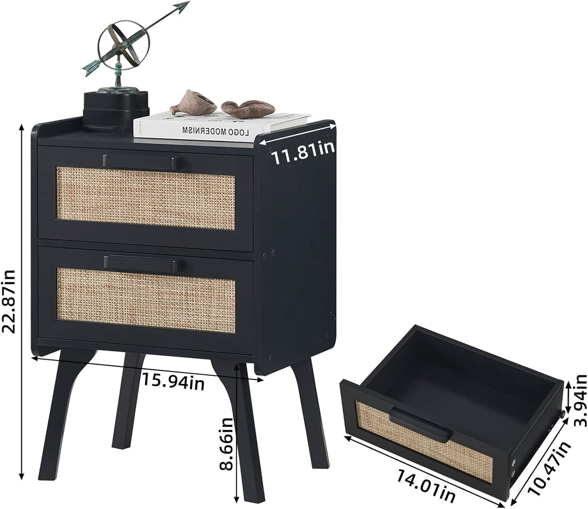 lerliuo rattan nightstands set of 2 for bedroom shown in use
