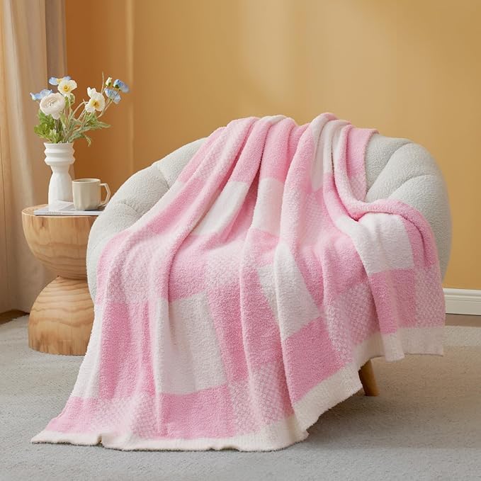 Snuggle Sac Checkered Blanket, Baby Pink Throw Blanket by SnuggleSac