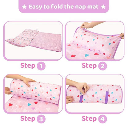 Viviland Toddler Kid Nap Mat for Preschool, Girls Heart Slumber Bag, - Image 5