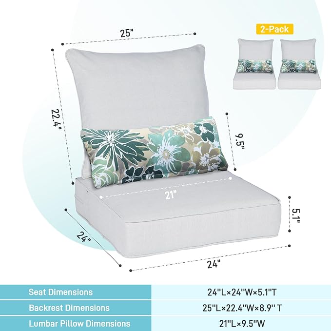 Aoodor Outdoor Chair Cushion, 24 x 24 Inch Water-Resistant, Fade-Resistant - Image 3