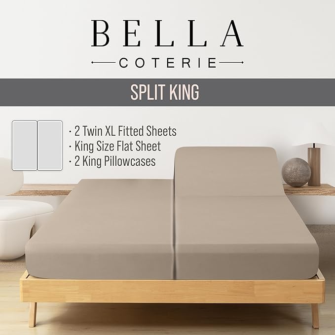 Bella Coterie Luxury Bamboo Viscose Split King Size Sheet Set | 2 Fitted Sheets - Image 2