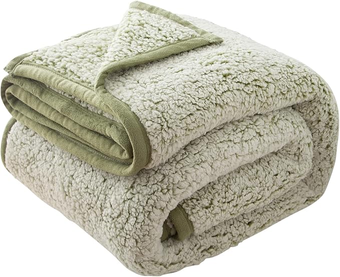 EMME Soft Sherpa Fleece Blanket Reversible Plush Fluffy Large Blanket, Light by EMME