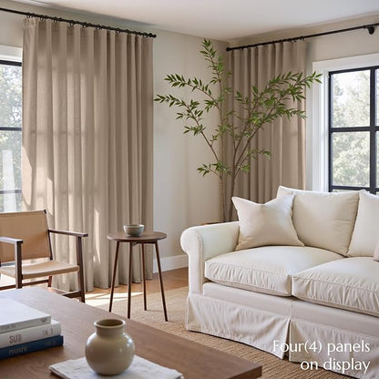 jinchan Taupe Linen Blend Curtains 120 inch Extra Long 2 Panels - Image 3
