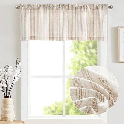 jinchan Striped Valance Window Treatment Linen Valance - Image 2