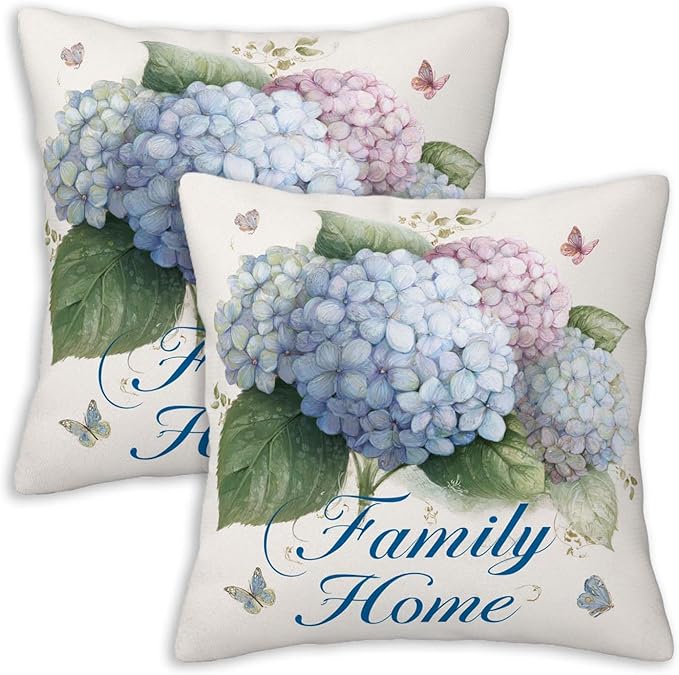 Hydrangea Throw Pillow Covers Set of 2 | 18x18 Inches Cushion Cases by Unknown
