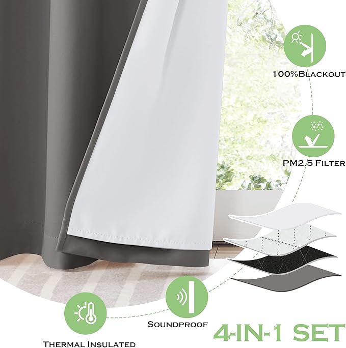 KGORGE Anti Dust Soundproof 100% Blackout Curtains 4 Layers Heavy Duty Energy - Image 5