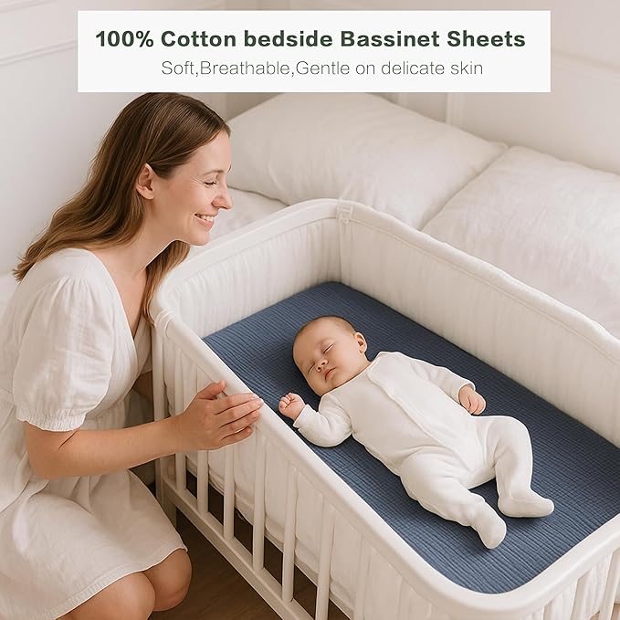 Muslin Bedside Sleeper Bassinet Fitted Sheets, 3 Pack Cotton Baby Sheet - Image 4