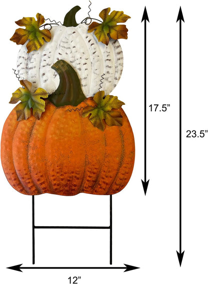 Metal Pumpkin Yard Stakes Fall Harvest Garden Lawn Yard Porch Outdoors Welcome Decorations, Autumn Halloween Thanksgiving Decorative Pumpkins Outdoor Décor