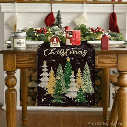 Artoid Mode Xmas Trees Black Merry Christmas Table Runner, Seasonal Winter - Image 2