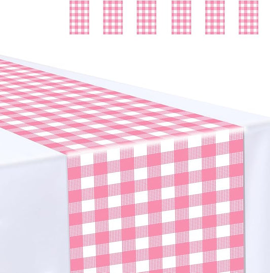 6 Pcs Hot Pink and White Checkered Table Runner Plastic 14 x 108 Disposable Hot by MUNILAIL