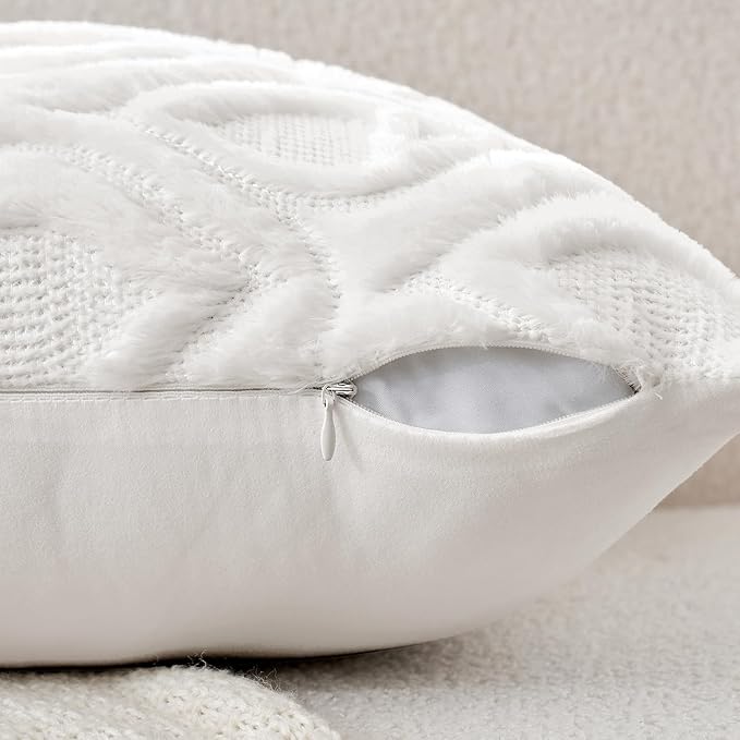 MIULEE Ivory Throw Pillow Covers 18x18 Inch, Soft Winter Plush Faux Wool Couch - Image 4
