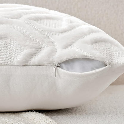 MIULEE Ivory Throw Pillow Covers 18x18 Inch, Soft Winter Plush Faux Wool Couch - Image 4