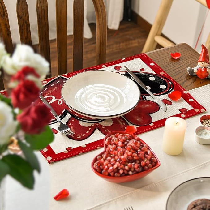 Artoid Mode Red Dot Heart Love Valentine Placemats Set of 4, 12x18 Inch Wedding - Image 7