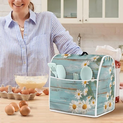 Daisy Stand Mixer Cover Teal Wood Kitchen Appliance Cover - Image 2