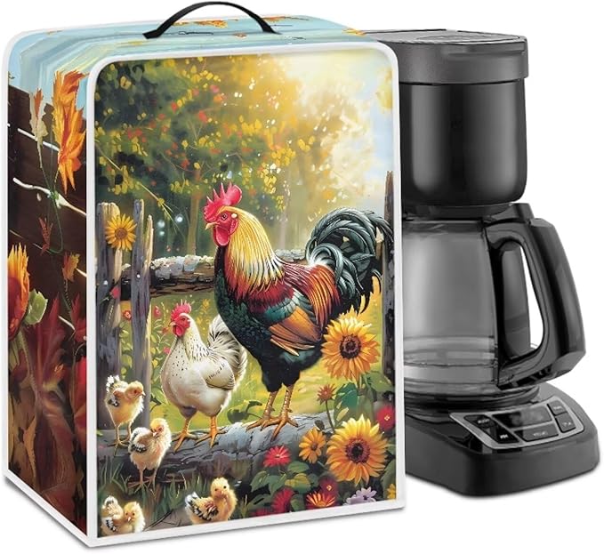 Mumeson Rooster Sunflower Modern Coffee Maker Cover by Mumeson