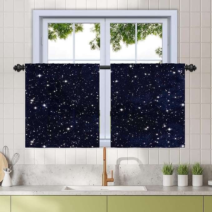 Renaiss 26 x 24 Inch Starry Night Kitchen Curtains Outer Space Star Galaxy by Renaiss