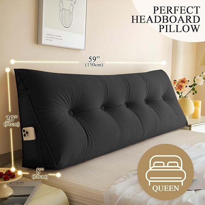 Headboard Pillow Queen, Large Triangular Wedge Headboard Pillow - Image 3