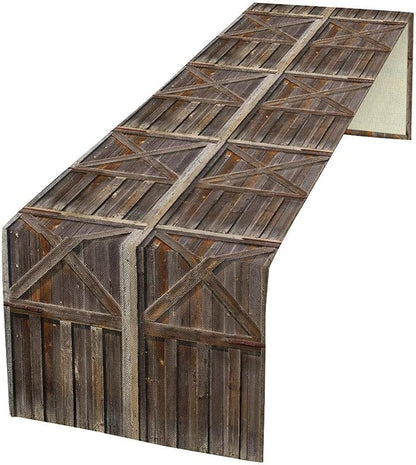 Rustic Barn Door Table Runner Farm Retro Woods Vintage Wooden Farmhouse Western by ZhiRain