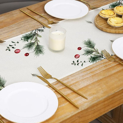 Christmas Trees Cardinal Table Runner 13x72 Inch Merry Christmas Red Bird Cedar - Image 4