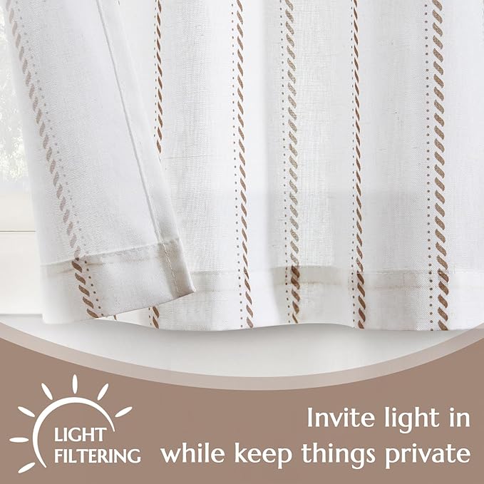 jinchan Linen Striped Kitchen Curtains Tier Cafe Curtains - Image 4