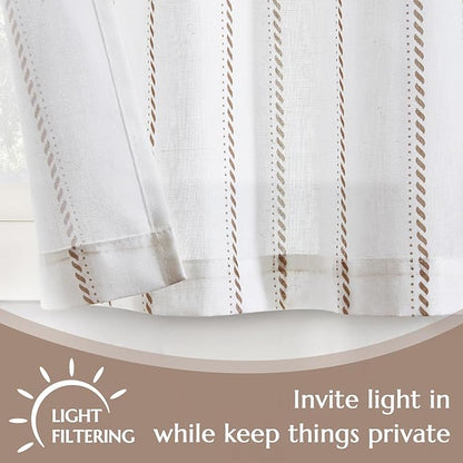 jinchan Linen Striped Kitchen Curtains Tier Cafe Curtains - Image 4