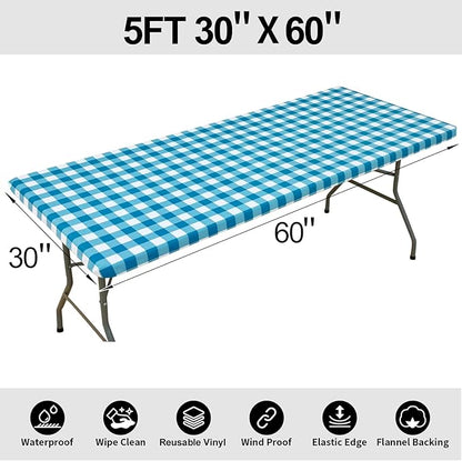 Smiry Rectangle Picnic Table Cloth, Elastic Waterproof Fitted Vinyl Tablecloths - Image 8