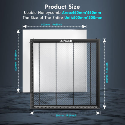 longer honeycomb working table,19.7"x19.7"honeycomb working bed for co2 shown in use