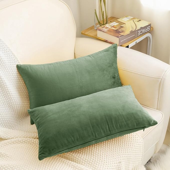 HWY 50 Moss Green Velvet Rectangular Throw Pillow Covers 12x20 Inch - Image 7