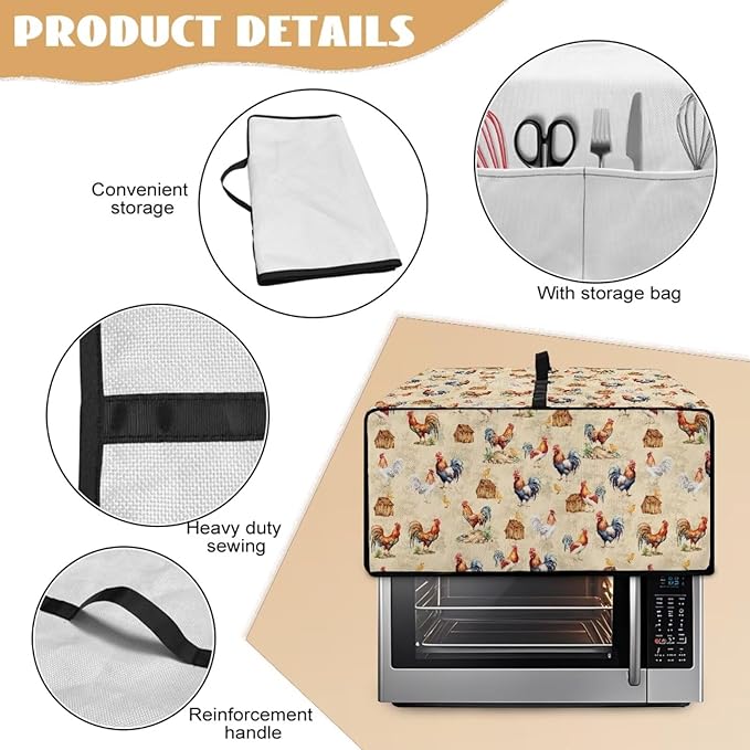 Rooster Chicken Chick Print Waterproof Toaster Oven Cover Heavy Duty Microwave - Image 6