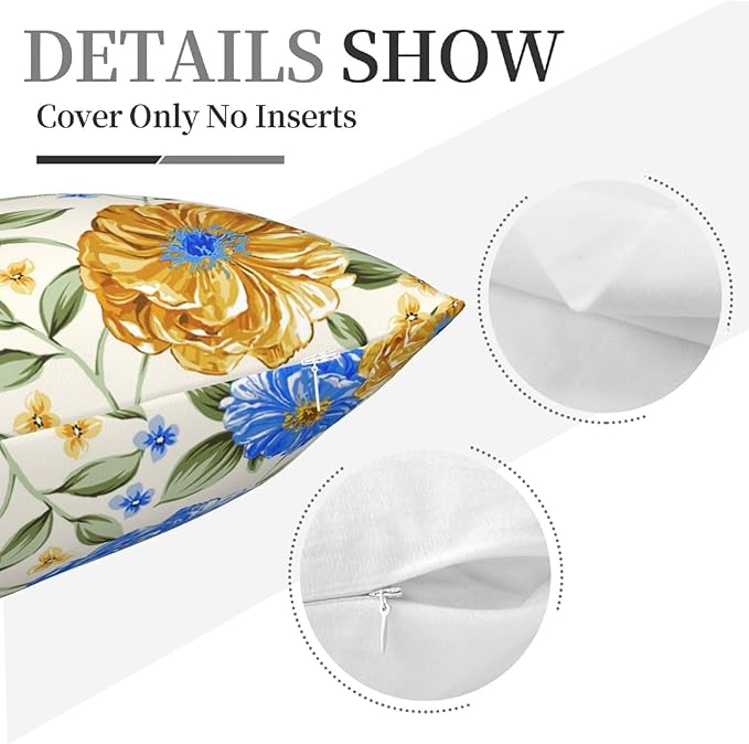 Blue and Yellow Floral Throw Pillow Covers 18x18 Inch Set of 2, Decorative Blue - Image 9