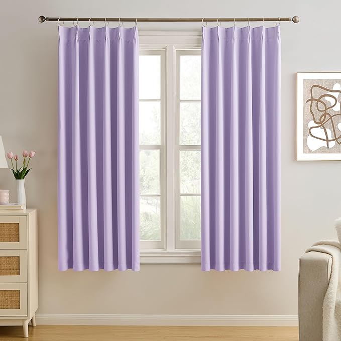 KEQIAOSUOCAI Pinch Pleated Lavender Blackout Curtains 72 Inches Long, Sound & by KEQIAOSUOCAI