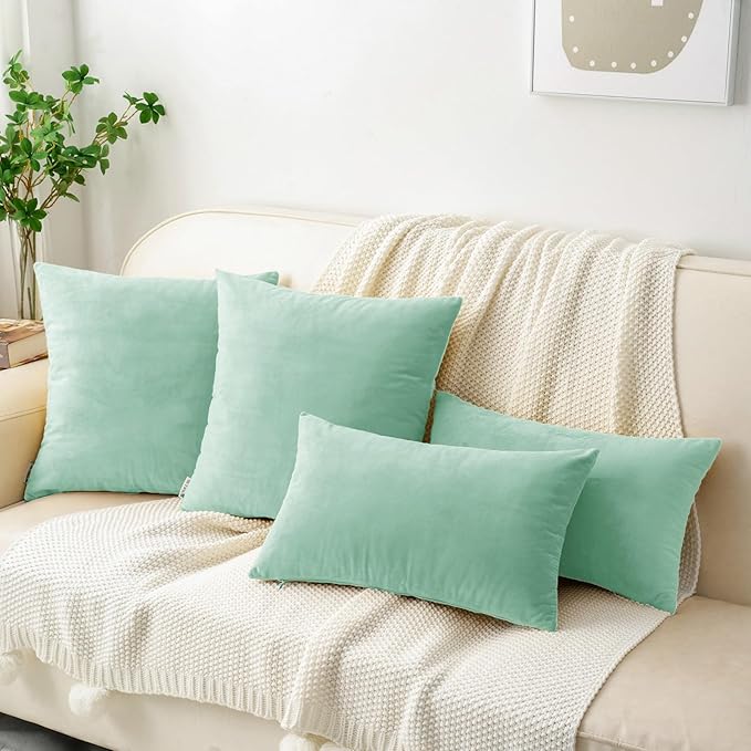 HWY 50 Aqua Green Velvet Rectangular Throw Pillow Covers 12x20 Inch - Image 2