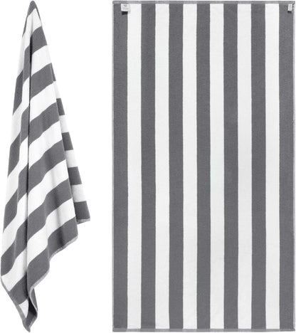 white classic stripe cabana beach towels oversized 2 shown in use