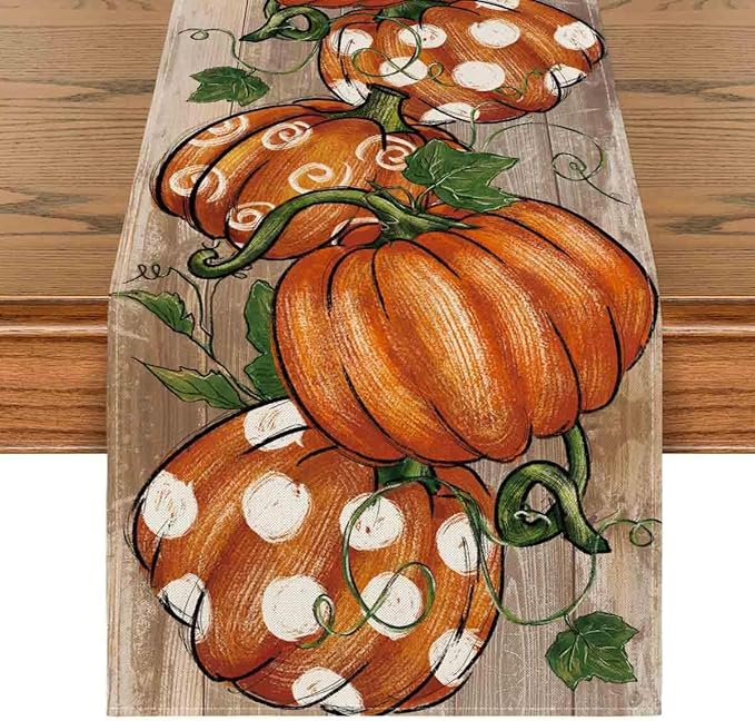 Artoid Mode Polka Dot Pumpkins Vine Fall Table Runner, Seasonal Autumn by ArtoidMode