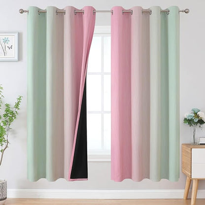 Estelar Textiler Ombre Sage Green and Pink Blackout Curtains by ESTELARTEXTILER