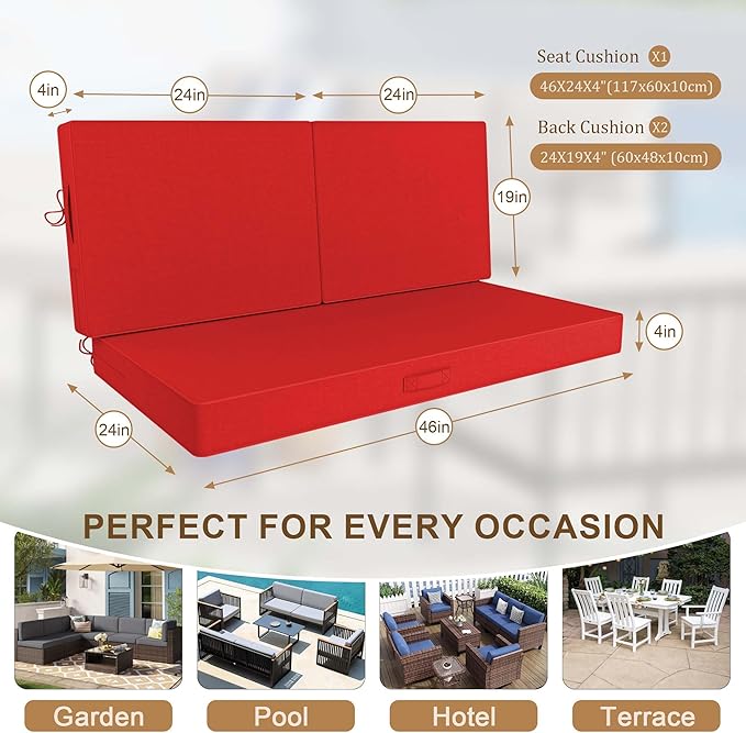 Outdoor Loveseat Cushion Set 46 x 26 Inch, Waterproof & Fade-Resistant Deep - Image 2