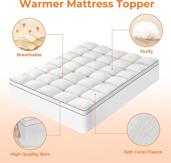 Ultra Soft Coral Fleece King Size Mattress Topper, No Compression Plush Thick - Image 3