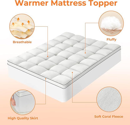 Ultra Soft Coral Fleece King Size Mattress Topper, No Compression Plush Thick - Image 3