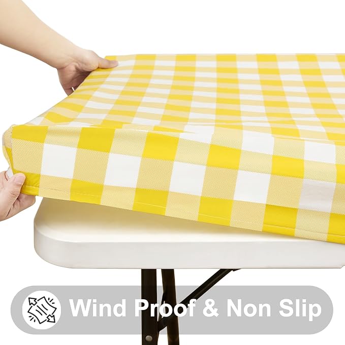Smiry Rectangle Picnic Table Cloth, Elastic Waterproof Fitted Vinyl Tablecloths - Image 2